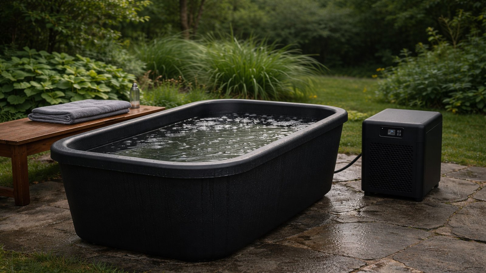 Cold Plunge Recovery Setup for BJJ Athletes Over 40 Premium cold plunge tub with chiller unit used for recovery by BJJ athletes over 40